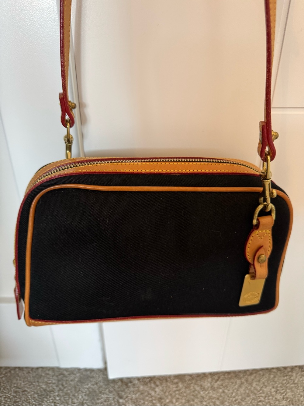 Authentic Dooney & Bourke Black Bag with Tan Leather